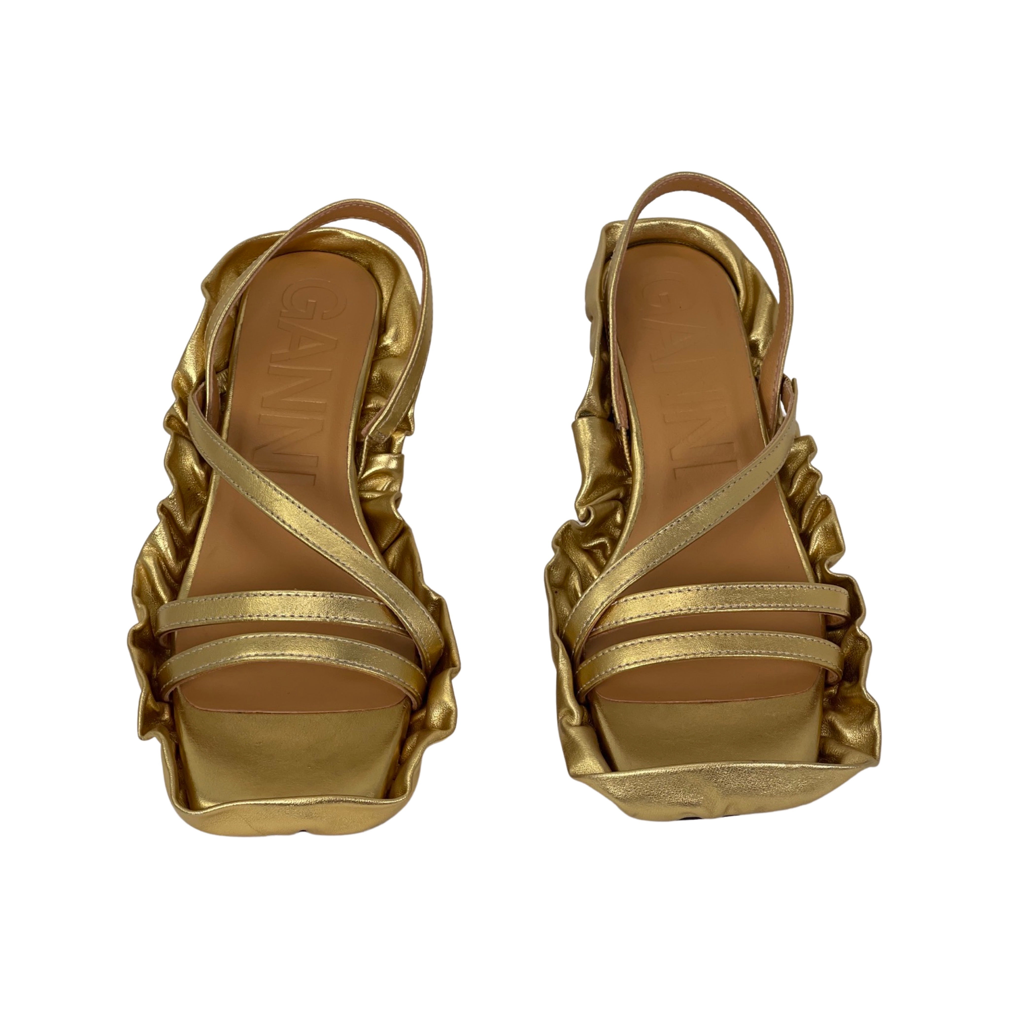 Gold ruffle sandals deals