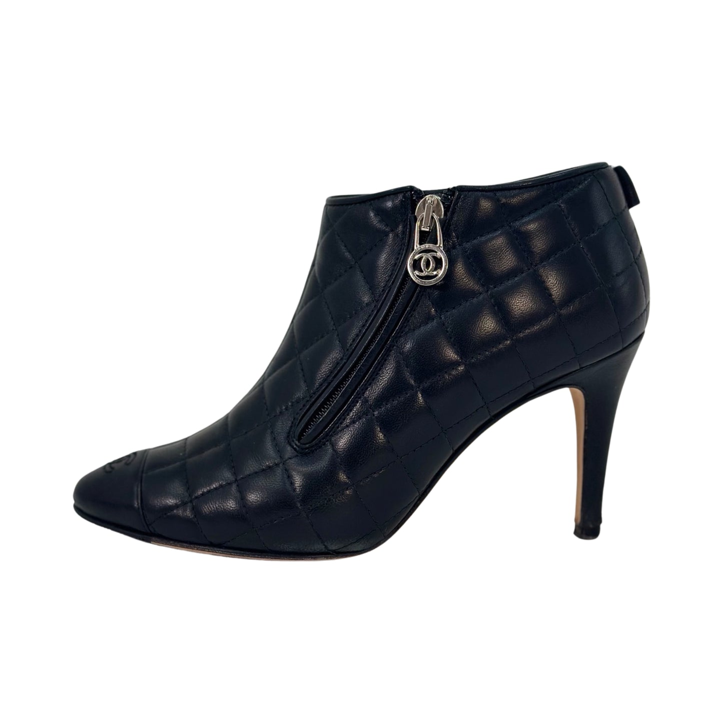 Chanel CC Toe Cap Quilted Ankle Booties - Size 37.5 FR