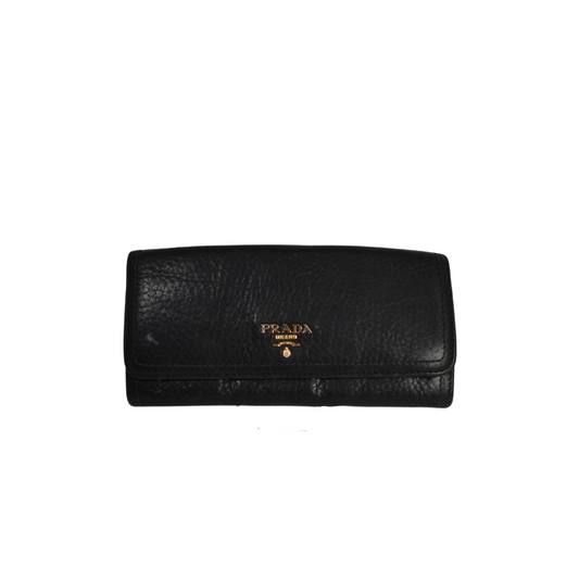 Prada Large Pebbled Leather Flap Wallet