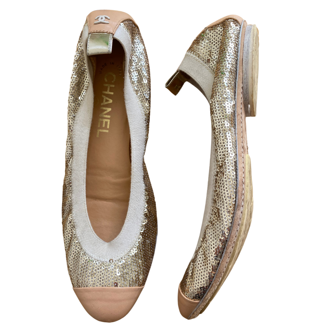 Chanel Sequin Lambskin Cap Toe Ballerina Flats