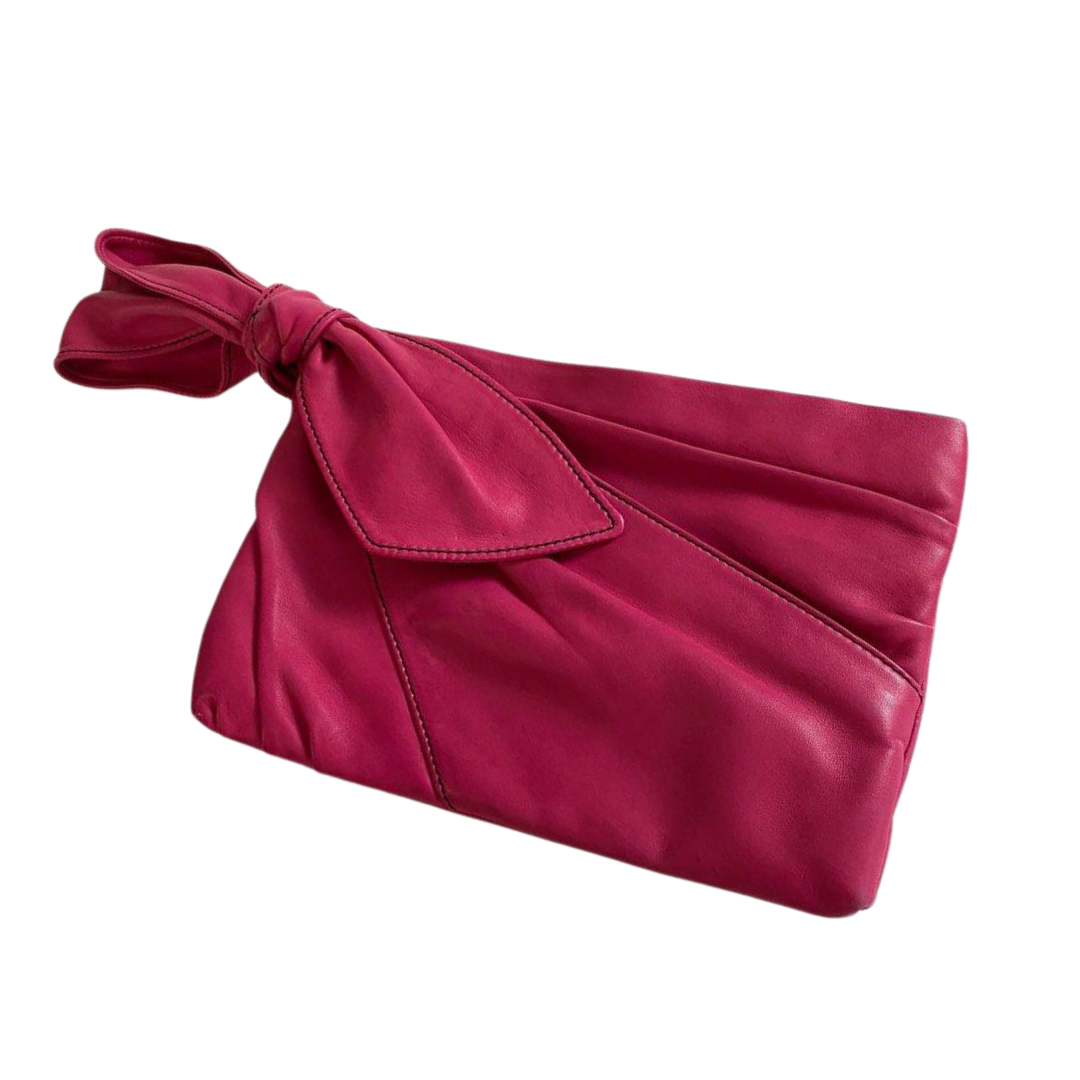 Valentino Nappa Leather Large Bow Clutch Pink