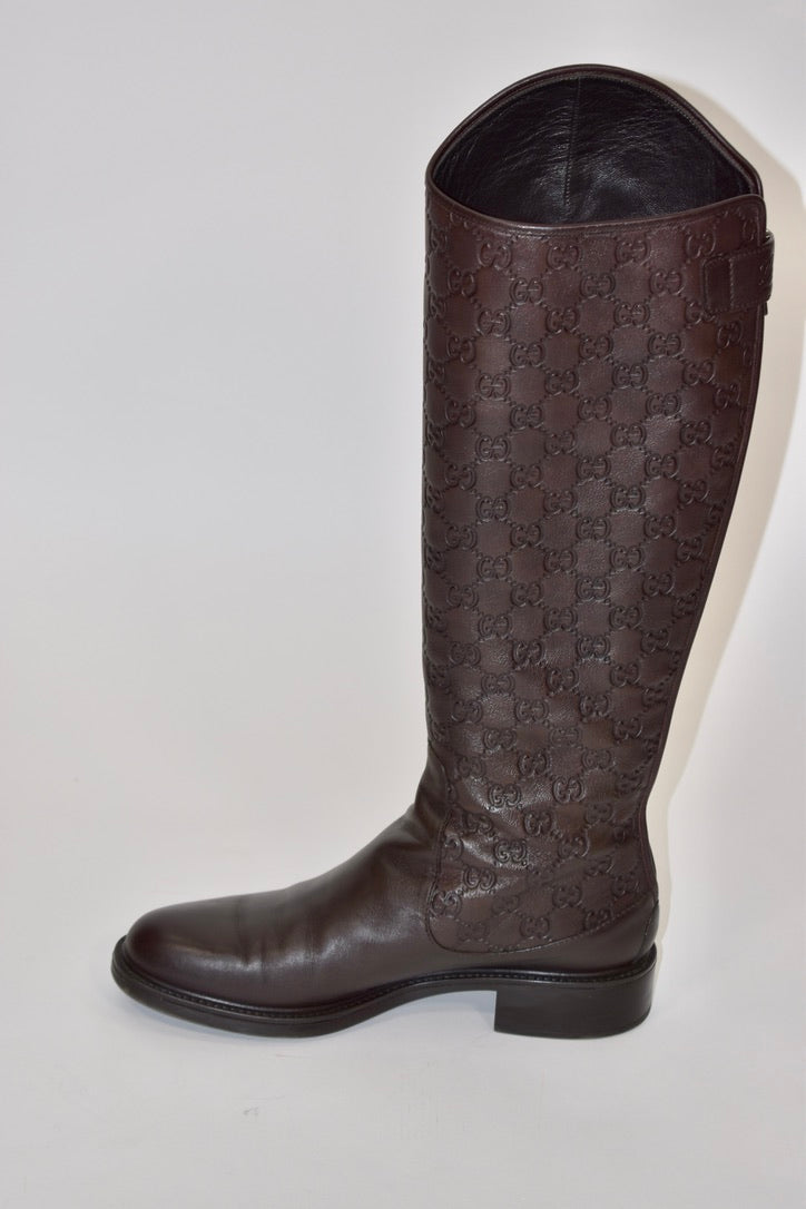Gucci Maud Leather Guccissima Riding Boots (Size 40)