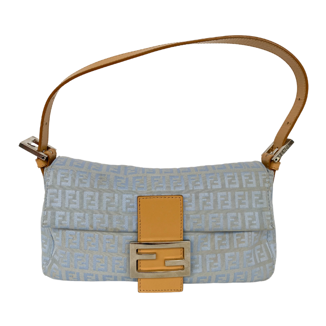 Fendi Blue Zucchino Canvas Baguette Mini Shoulder Bag