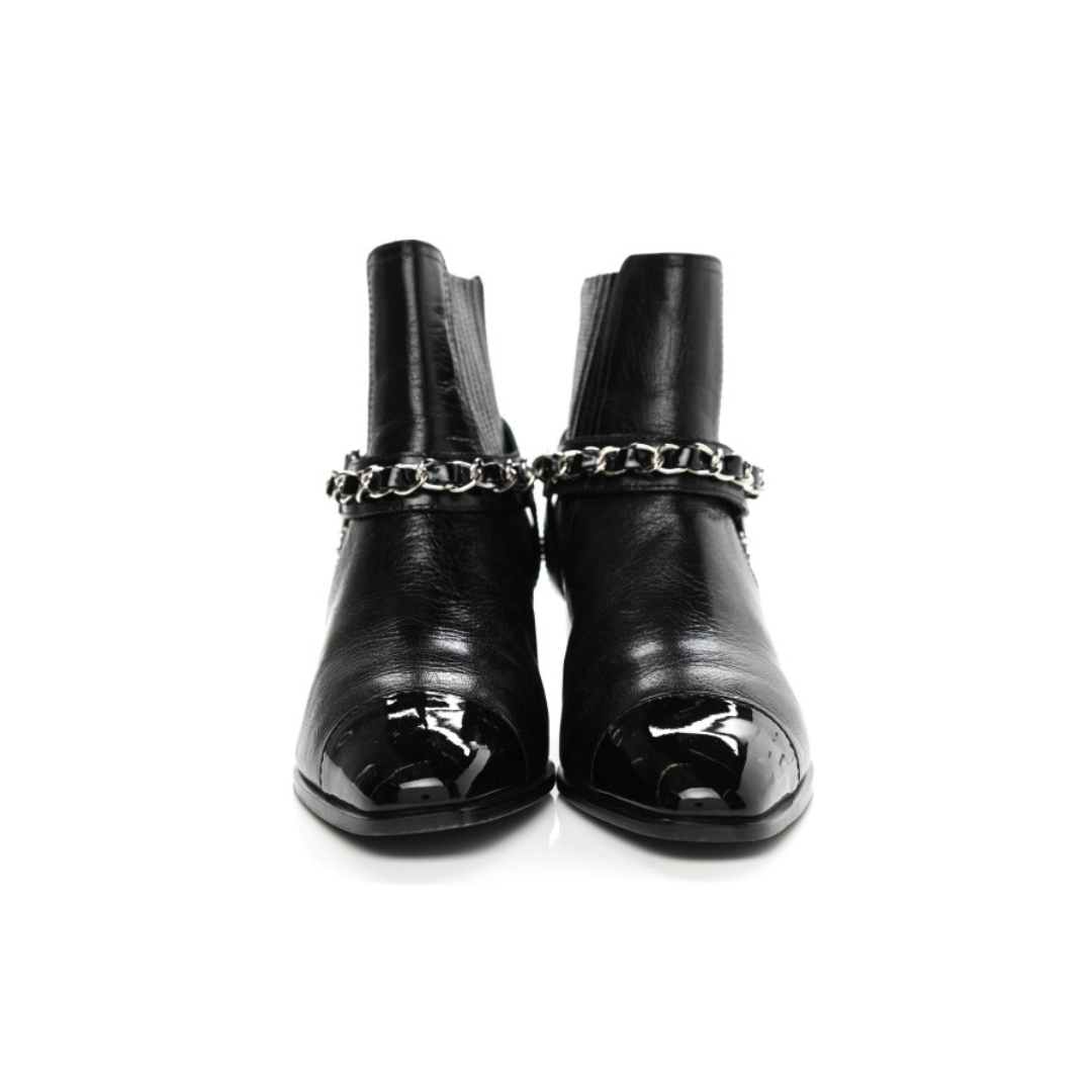 Chanel CC Chain Block Heel Bootie (Size 41)