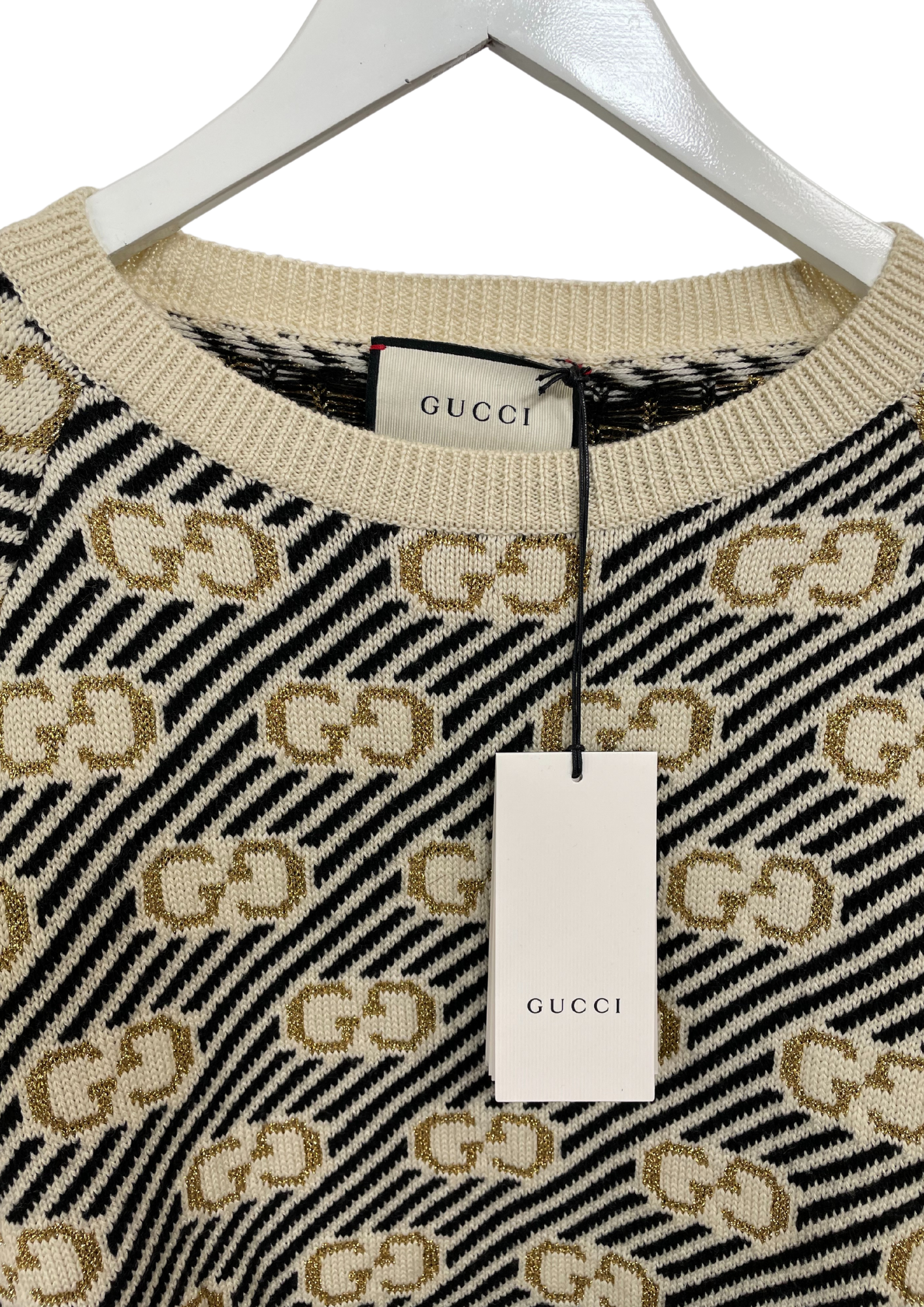 Gucci GG Stripe Wool Jacquard Cream Sweater