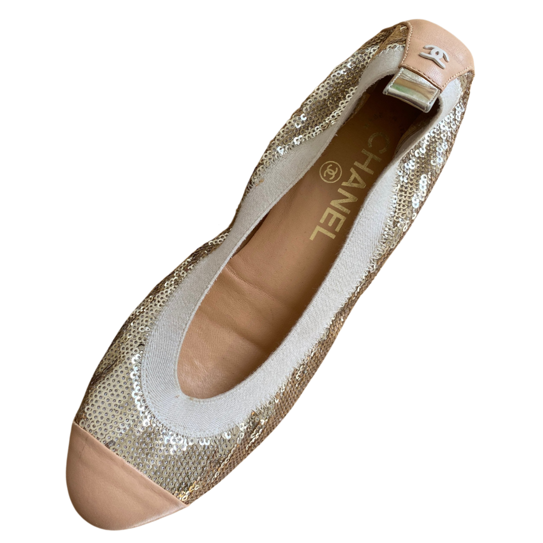 Chanel Sequin Lambskin Cap Toe Ballerina Flats