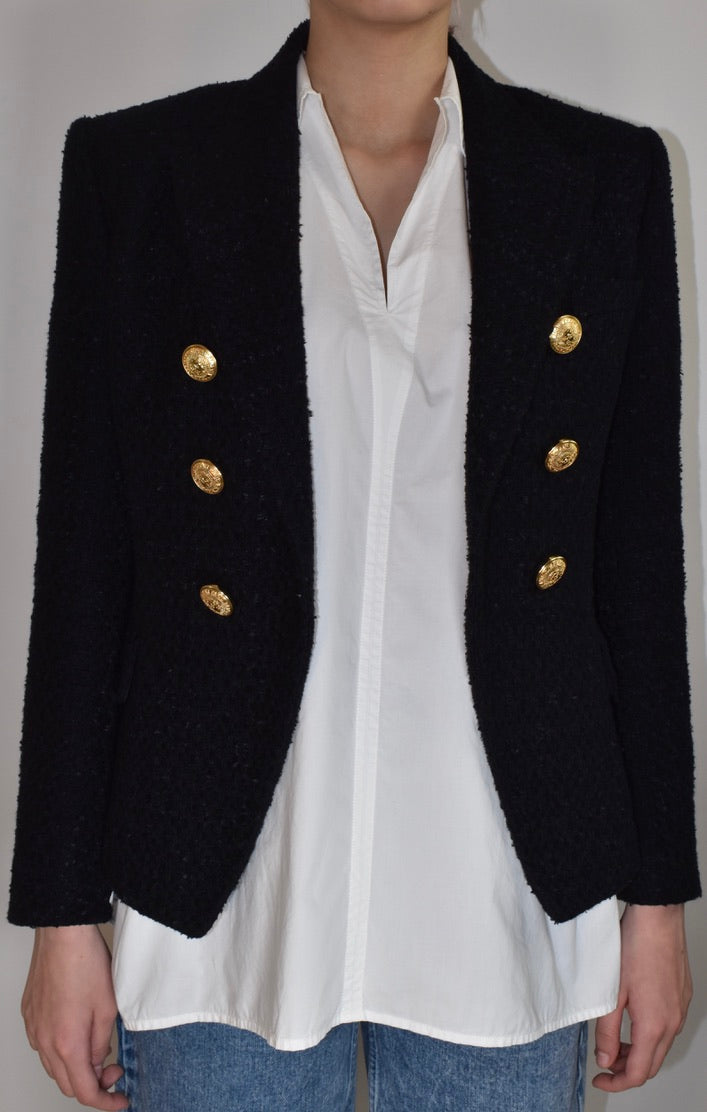 Balmain Fringed cotton-blend bouclé-tweed jacket