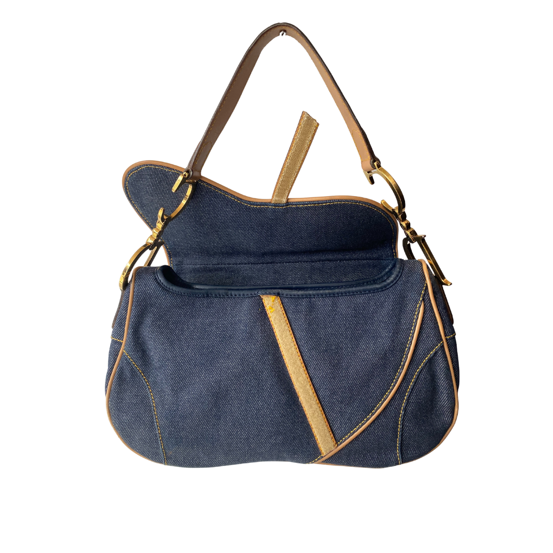 Christian Dior John Galliano Vintage Denim Saddle Bag
