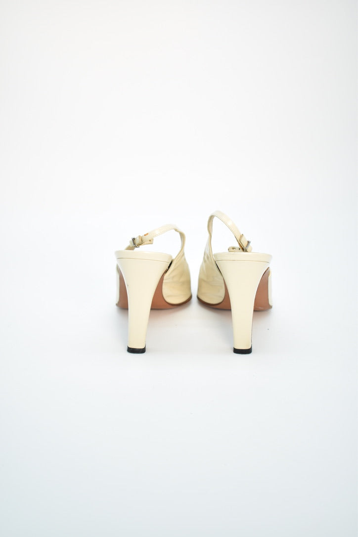 Chanel Sling Back Off-White Heels (Size 38.5)