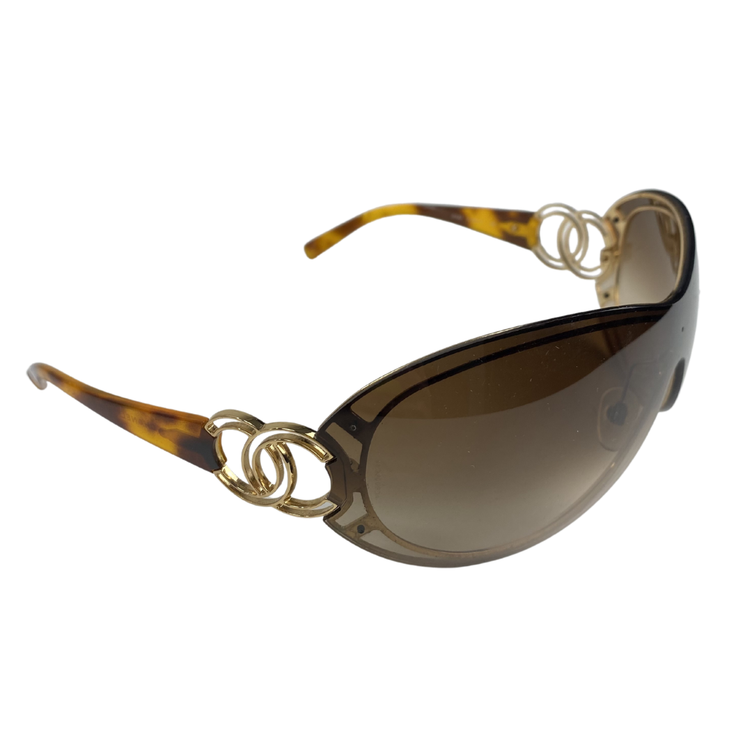 Chanel Tortoise Arm CC Rimless Shield Sunglasses
