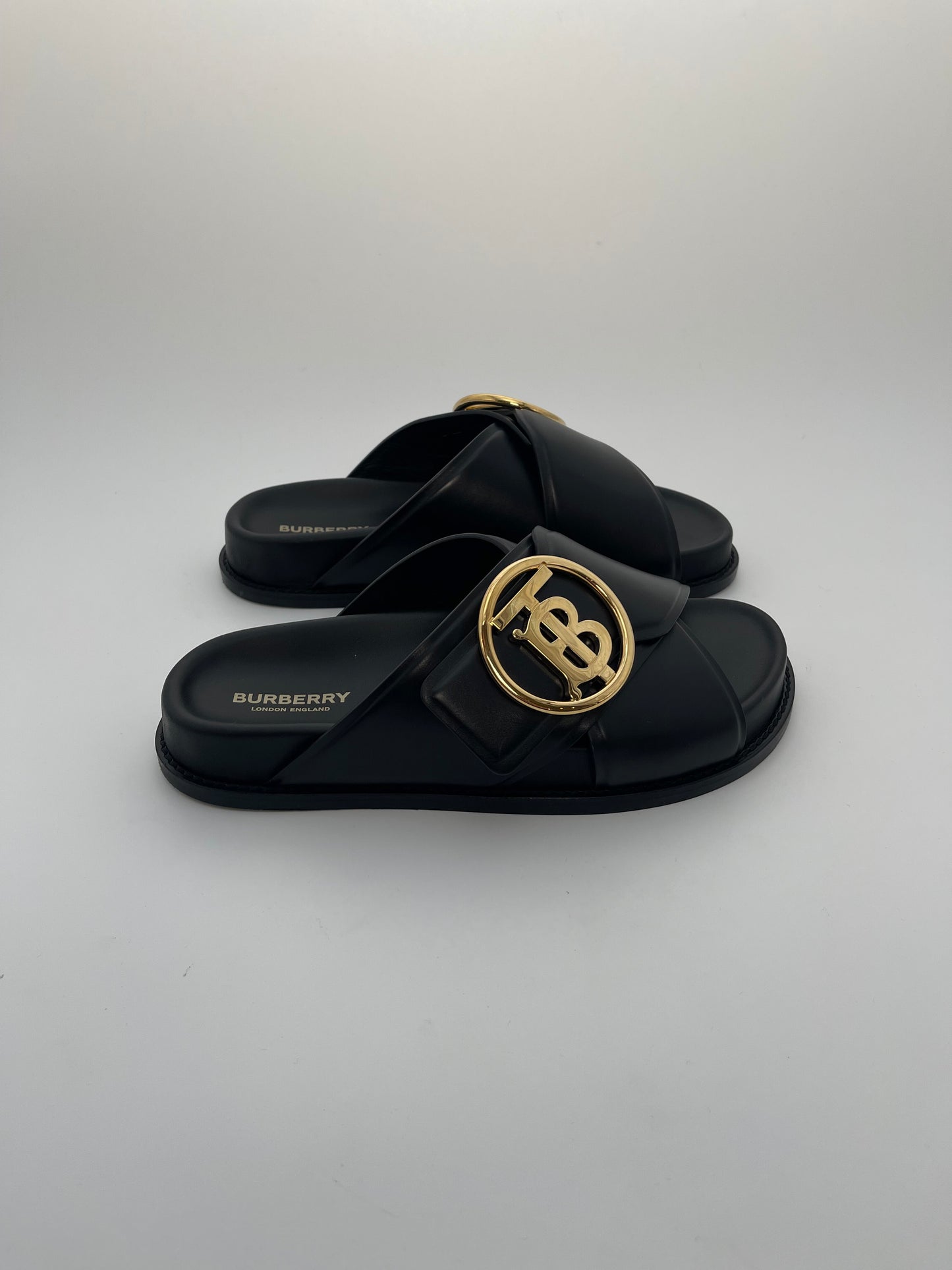 Burberry Black Monogram Slide Sandals Size 38