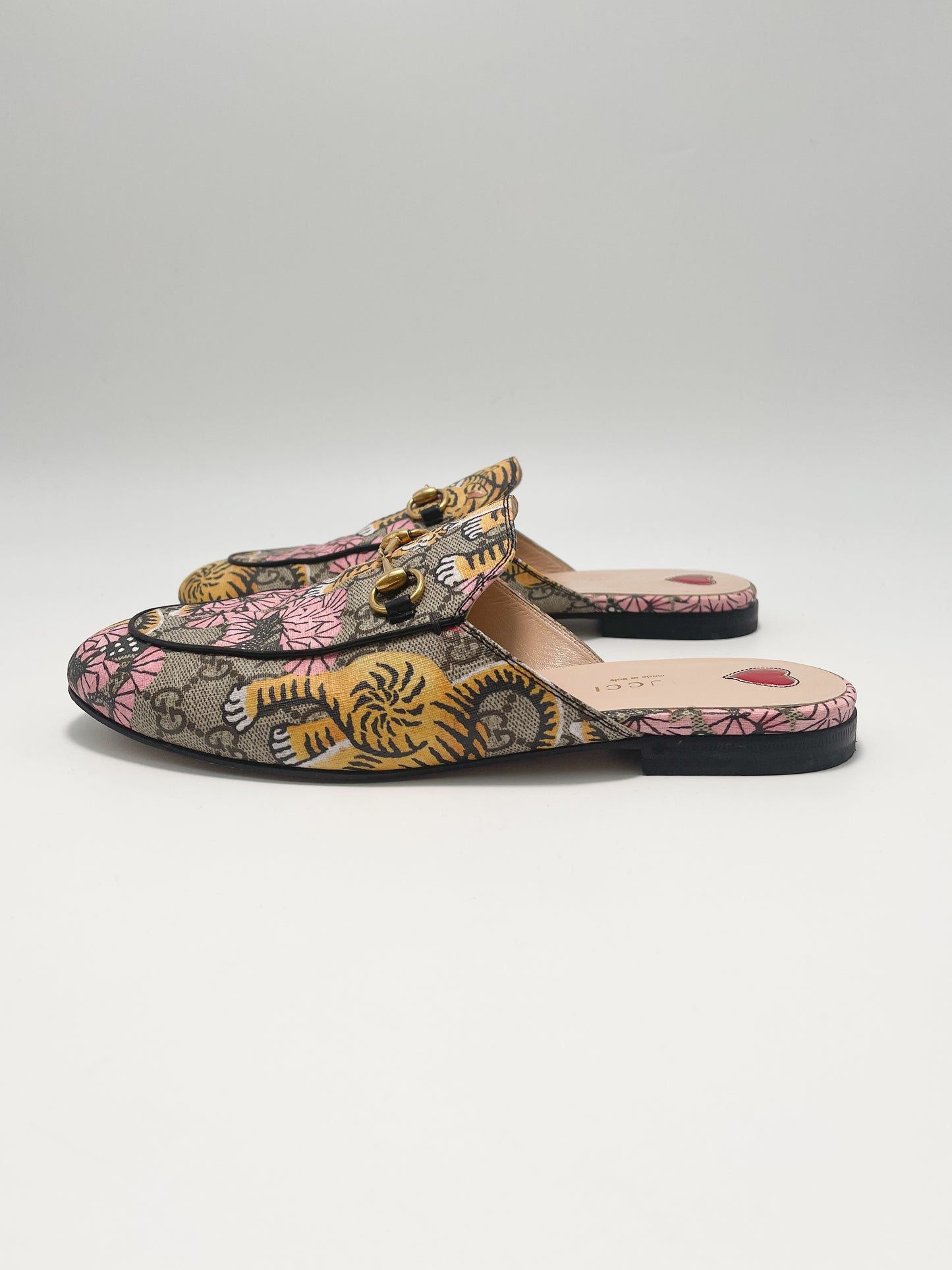 Gucci Multicolour Coated Canvas Princetown Tiger Mules (Size 39)