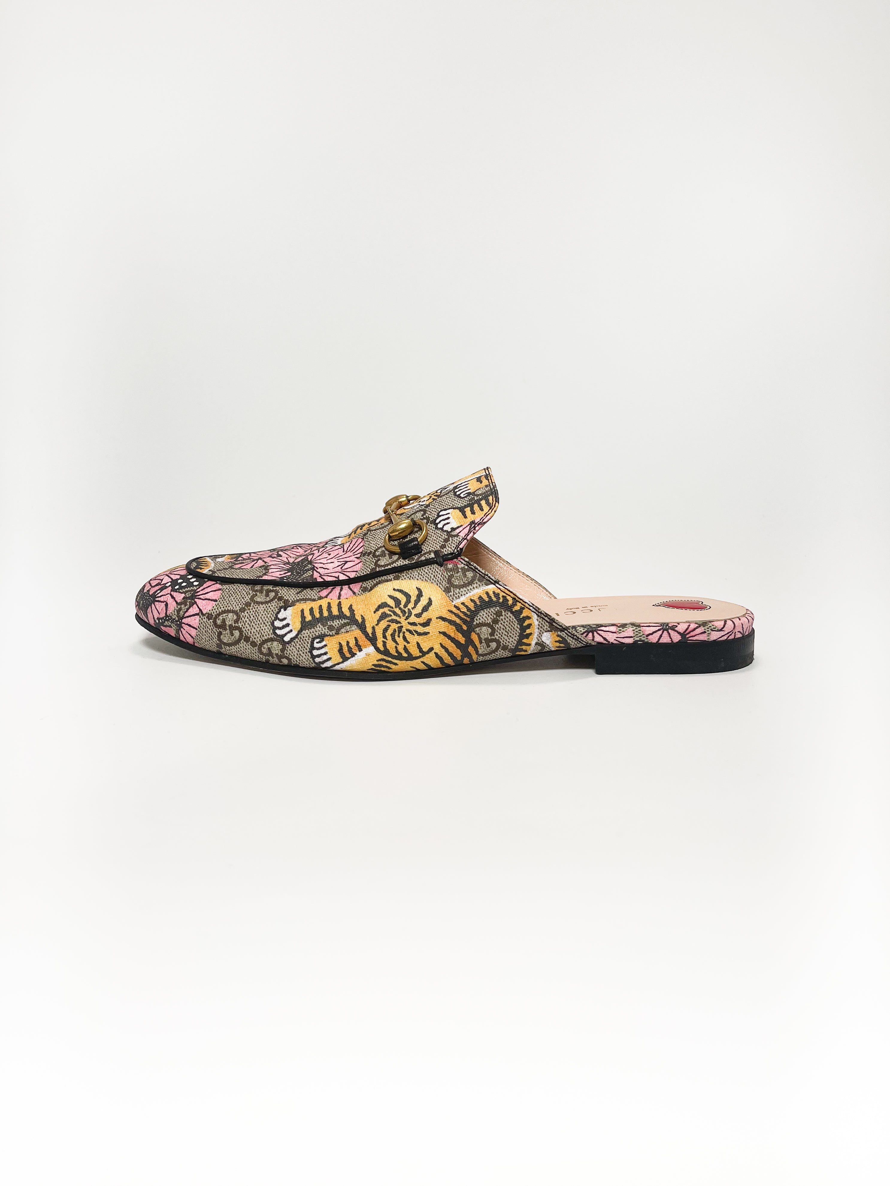 Gucci Multicolour Coated Canvas Princetown Tiger Mules Size 39
