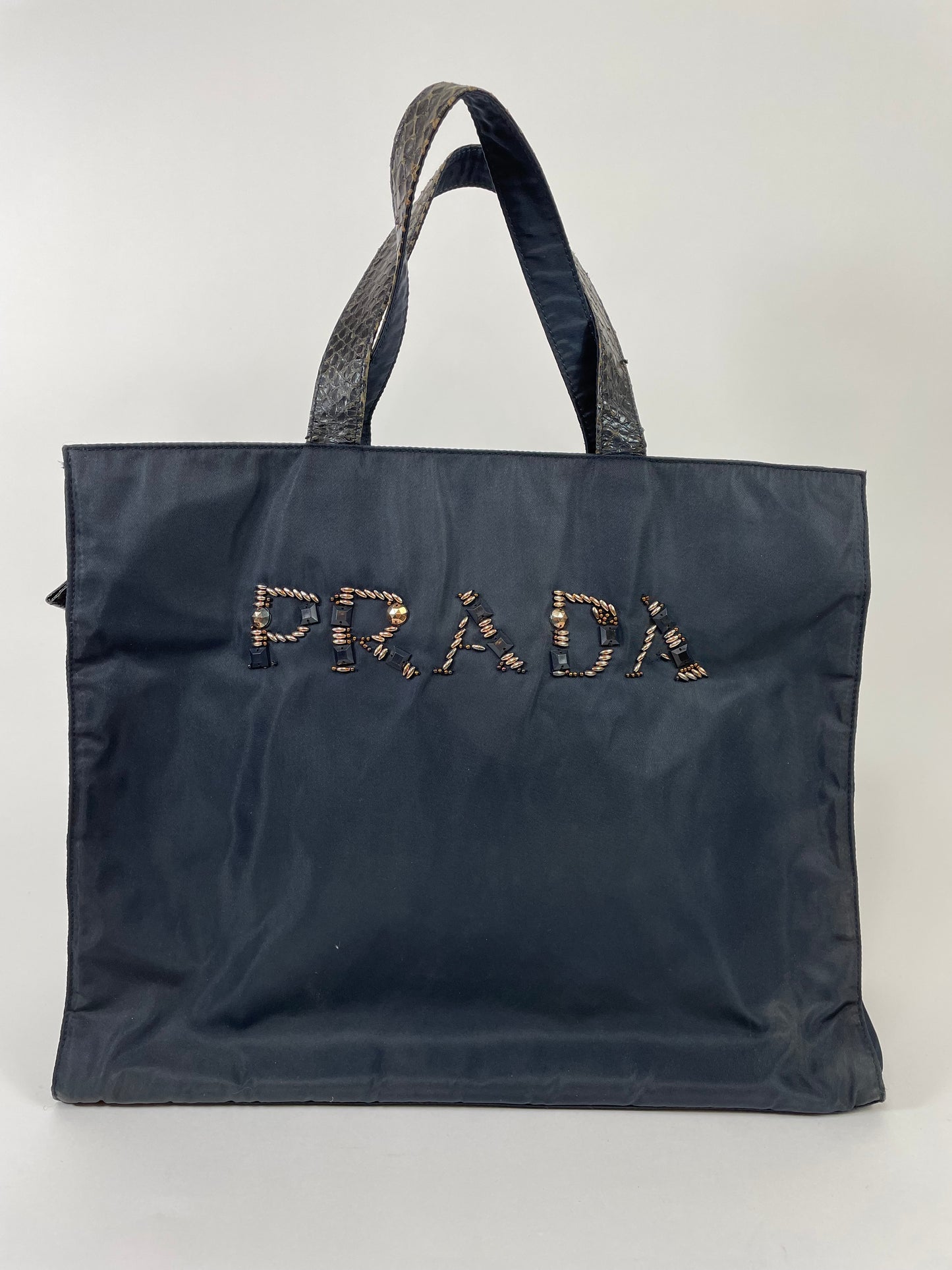 Prada Beaded Nylon Logo Shopping Tote