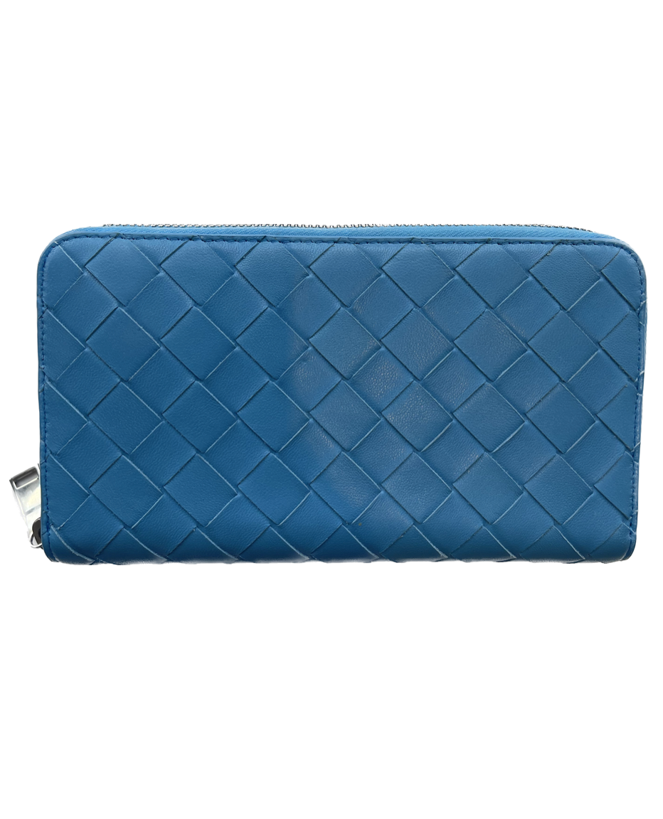 Bottega Veneta Sky-Blue Continental Small Intrecciato Weave Wallet (Large)