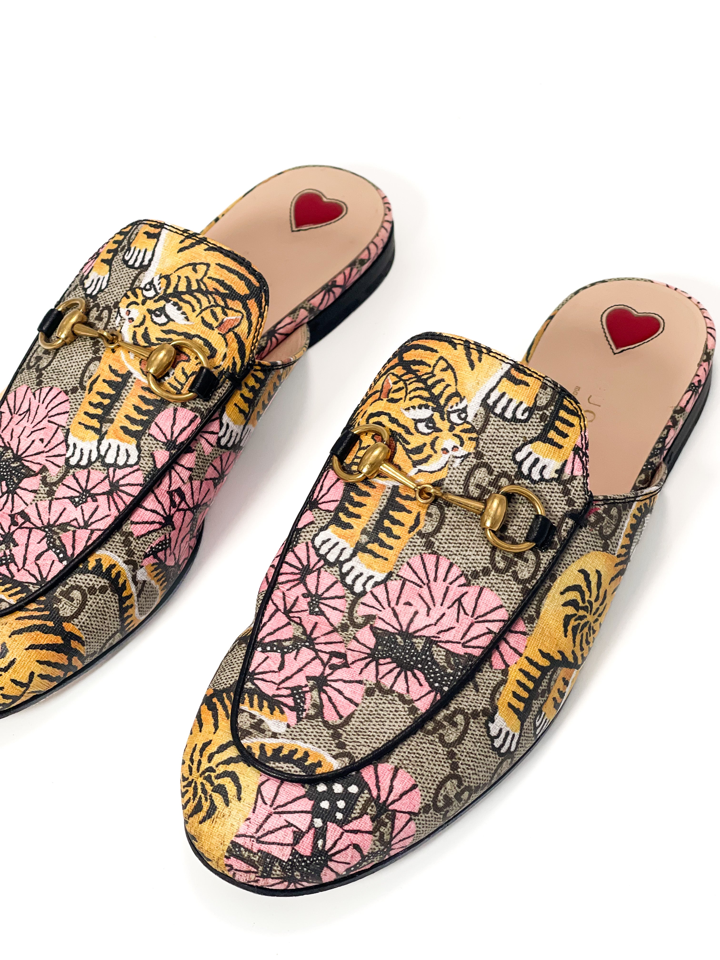 Gucci Multicolour Coated Canvas Princetown Tiger Mules Size 39 Designer Exchange Consignment TO