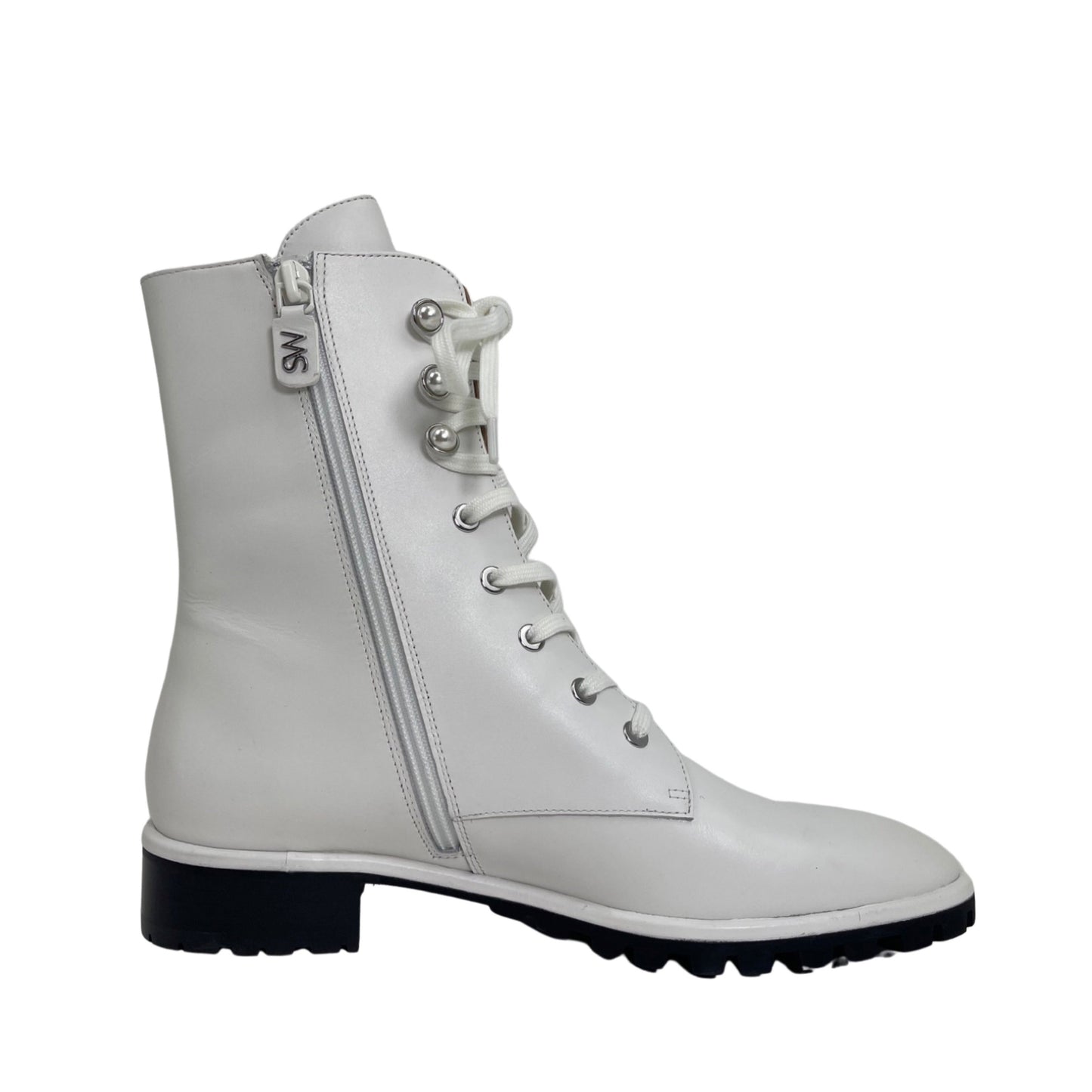 Stuart Weitzman Laine Pearl Leather Combat Boots (Size 8.5)
